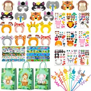 Украшения для вечеринки в стиле джунглей-сафари, 72 шт. Подарки на день рождения в стиле джунглей-сафари, браслеты для вечеринки в стиле салют, сумки для масок и т. д. Сувениры для вечеринки в стиле джунглей as the picture разноцветный