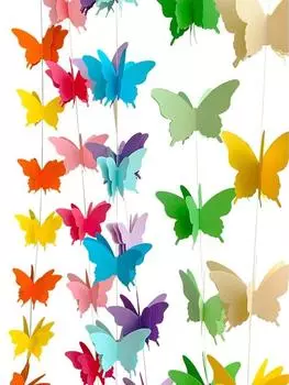 Украшения для вечеринок, 3D-гирлянда из бумажных бабочек, 7 цветов, 2 метра, баннер-бабочка, подвесное украшение для свадьбы, детского душа, дня рождения разноцветный