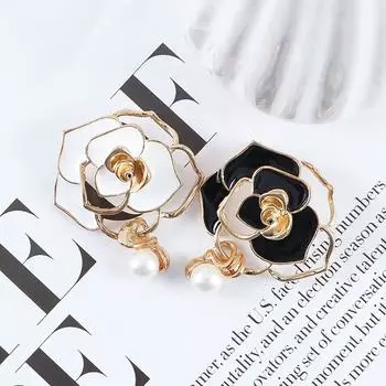 Украшения для вечеринок с выемкой в виде цветка, женские броши-камелии, значки на воротник, корейская эмалевая булавка чёрный