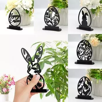 Украшения для вечеринок своими руками Яйцо Пасхальный Кролик Черный Акриловый Настольный Орнамент Выдалбливают