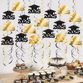 Украшения для выпускного, яркие цвета, легко подвешиваются, многоцелевые, подвесные, в форме завитка, поздравления, подвески для выпускников 6pcs чёрный