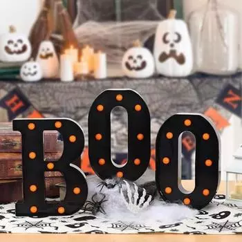 Украшения для знака «BOO» на Хэллоуин, крытый шатер, светящиеся буквы, настольная вывеска на батарейках, домашний декор для стола, стены, кухни чёрный