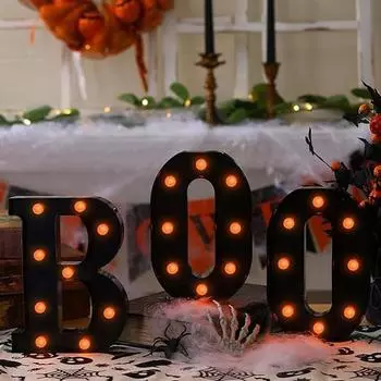 Украшения для знака «BOO» на Хэллоуин, светящиеся буквы для внутреннего шатра, настольная вывеска на батарейках