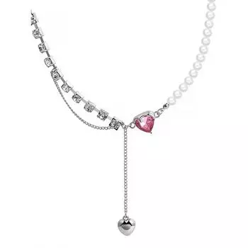 Украшения Her Lab | ожерелье из циркониевого жемчуга, кулон с розовой бахромой в форме сердца, упаковка в шкатулке для украшений