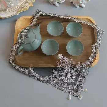 Украшения и аксессуары для стола, вышитые черным бисером цветы, салфетка для стола, подставка под тарелку, свадьба, Рождество, кухня square 28cm