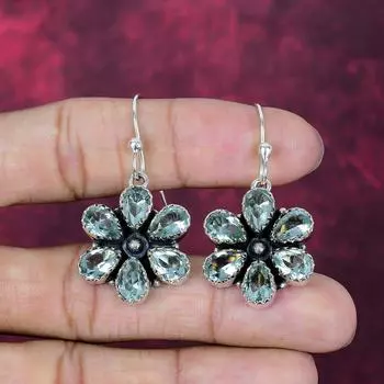 Украшения из акваапатита, Драгоценный камень Ручной работы Ювелирные изделия из стерлингового серебра 925 пробы Серьги, Подарок «Любовь навсегда» 1.77 Inches