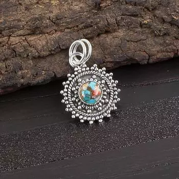 Украшения из бирюзы с шипами, кулон в стиле бохо из стерлингового серебра 925 пробы, красивый серебряный кулон ручной работы для свадебного подарка 1.03 Inches разноцветный