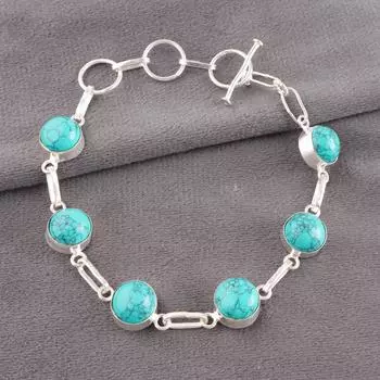 Украшения из драгоценного камня голубой бирюзы, серебро 925 пробы, браслет ручной работы для девочек RB-14-21