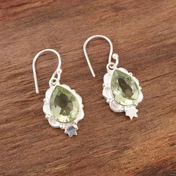 Украшения из драгоценных камней зеленого аметиста, серьги из серебра ручной работы, серьги из серебра 925 пробы, красивые для подарка на День благодарения 1.6 Inches зелёный