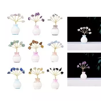 Украшения из хрустальных денежных деревьев фэншуй, мини-целебные драгоценные камни, статуэтки деревьев бонсай с керамической вазой, домашний декор