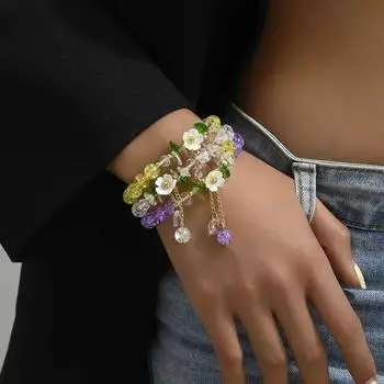 Украшения из хрусталя для рук, милый браслет в корейском стиле, цветные стеклянные бусины, женский браслет роза розовый