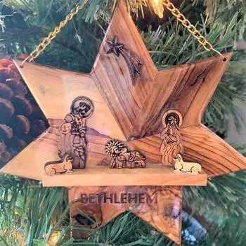 Украшения из оливкового дерева в виде звезды, рождественские украшения для рождественской елки, рождественские украшения в виде подарка, настенное искусство в виде деревянной звезды, подарки Святой Земли One Size