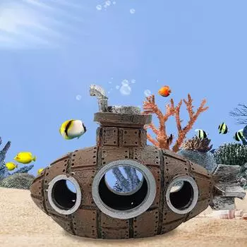 Украшения из смоляной подводной лодки, украшение для аквариума, ландшафт, сломанная подводная рыба, креветки, прячущиеся в доме, фон вино красного