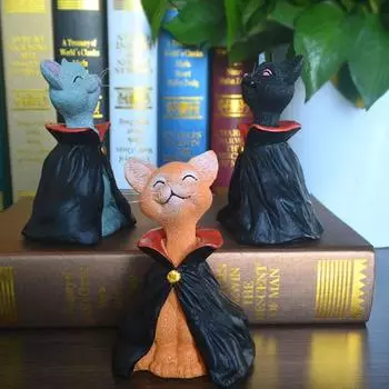 Украшения из смолы, черный халат, медитация, украшение для кошки, статуя, настольные украшения, украшения на Хэллоуин 12x8.5x6.5cm чёрный