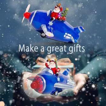 Украшения из смолы для рождественской деревни, самолет Санта-Клауса с вращающейся светодиодной рождественской сценой, коллекционная фигурка-здание, домашний декор