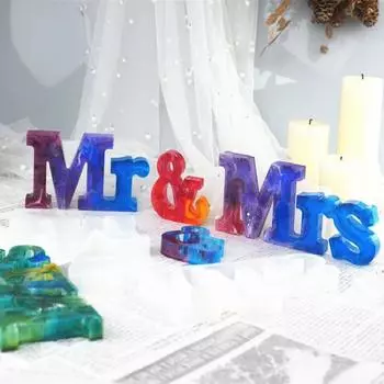 Украшения из смолы «сделай сам» с буквами английской комбинации слов «мистер и миссис». Силиконовое зеркало, большая клеевая форма