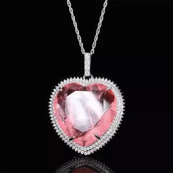 Украшения Классическая Винтажная Цепочка для Свитера Большое Сердце Цветной Кулон-Сокровище Ожерелье Основной Камень 32 * 32