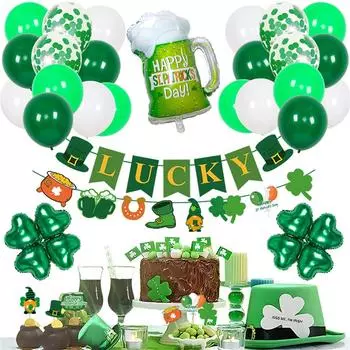 Украшения ко Дню Святого Патрика, украшения ко Дню Святого Патрика - включая подвесные завитки, бумажные веера, баннеры, украшения для торта, помпоны, конфетти и воздушные шары One Size