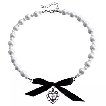 Украшения Любовь Крест Имитация Жемчуга Бусы Ожерелье Маленький Ароматный Ленточный Бант Французское Ожерелье