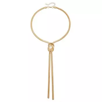 Украшения, Металлический стиль Узловатая цепочка «Змеиная кость», Персонализированное длинное колье-чокер золотой