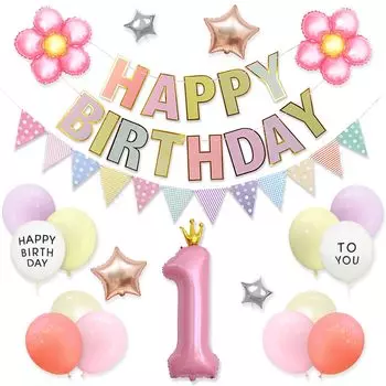 Украшения на день рождения для девочек Ealimun Воздушные шары на первый год Воздушные шары с цифрами Воздушные шары в виде розовых цветов С ДНЕМ РОЖДЕНИЯ Гирлянда на первый год (Розовый год)