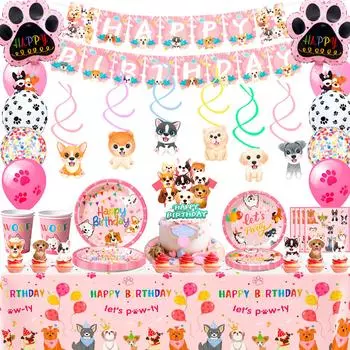 Украшения на день рождения щенка, товары для вечеринки в стиле щенка и набор столовых приборов в стиле розового щенка - тарелки, чашки, салфетки, баннеры, воздушные шары, украшения для кексов и т. д. Товары для вечеринки as the picture розовый