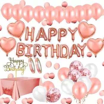 Украшения на день рождения. Воздушные шары из розового золота. Гирлянда. Воздушные шары с конфетти. розовый