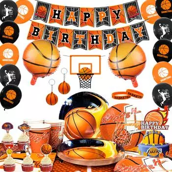 Украшения на день рождения в баскетболе, товары для вечеринок в баскетболе и украшения - воздушные шары в баскетболе, баннеры и т. д. для детей и взрослых, тематическая вечеринка в баскетболе as the picture оранжевый