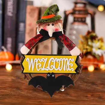 Украшения на дверные таблички из тыквы Деревянные венки из ротанга Праздничные венки на дверные проемы Забавные украшения на Хэллоуин Забавный домашний декор жёлтый