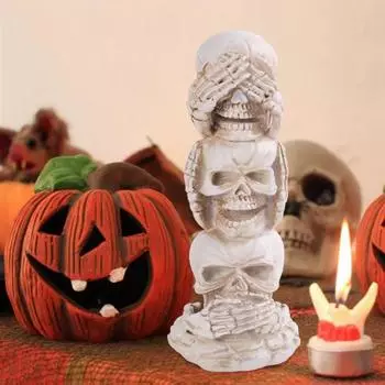Украшения на Хэллоуин Черепа Смотрите, Слушайте, Не Говорите Зла Сложенная Башня Фигурка Черепа A