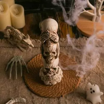Украшения на Хэллоуин Черепа Смотрите Слышите Не Говори Не Зло Сложенная Статуэтка Черепа Башня Смоляная Готическая Украшение Стола Для Домашней Вечеринки Декор A