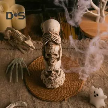 Украшения на Хэллоуин Черепа Смотрите Слышите Не Говори Не Зло Сложенная Статуэтка Черепа Башня Смоляная Готическая Украшение Стола Для Домашней Вечеринки Декор A