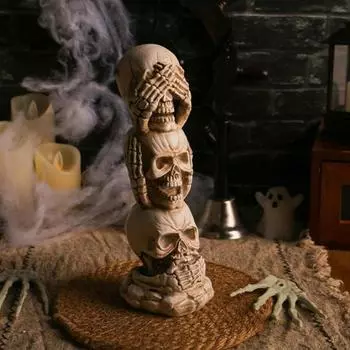 Украшения на Хэллоуин Черепа Смотрите Слышите Не Говори Не Зло Сложенная Статуэтка Черепа Башня Смоляная Готическая Украшение Стола Для Домашней Вечеринки Декор A