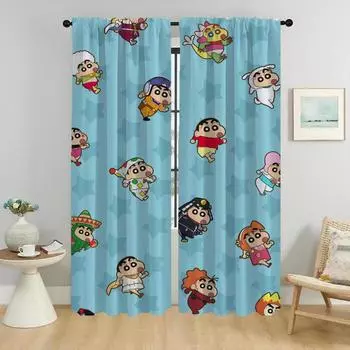 Украшения на Хэллоуин Crayon Shin-chans Home Interior Curtains 2 Pieces Tulle для спальни, оконной занавески, перегородки для гостиной W50xH70cmx2pcs