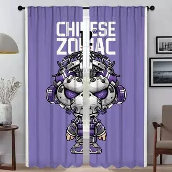 Украшения на Хэллоуин Двенадцать китайских знаков зодиака Разделительные шторы Детские шторы для спальни Затемняющие шторы Шторы W50xH70cmx2pcs-CL