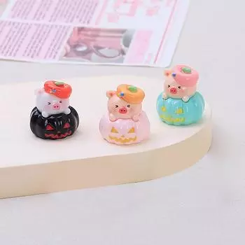 Украшения на Хэллоуин Миниатюрные 3D тыквенные свиньи Кабошоны из смолы Скрапбукинг Поделки Аксессуары для кукольного домика своими руками розовый