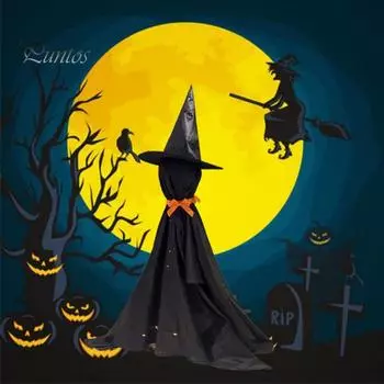 Украшения на Хэллоуин, наружное и внутреннее жуткое черное привидение в шляпе ведьмы, стоящее светящееся привидение со светящейся гирляндой для крыльца, двора, сада, дома 1pc чёрный