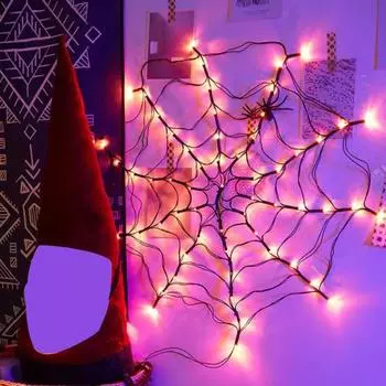 Украшения на Хэллоуин Паутина Светильники с дистанционным управлением Несколько режимов освещения Водонепроницаемые