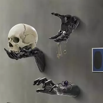 Украшения на Хэллоуин Статуя Дьявольской руки Подсвечник Черная скульптура Демонической руки Настенный готический жуткий Дьявольский орнамент для дома