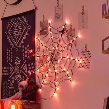 Украшения на Хэллоуин. Светильники-паутина с дистанционным управлением. Несколько режимов освещения. Водонепроницаемые сеточные светильники. Украшения-паутина. B 1