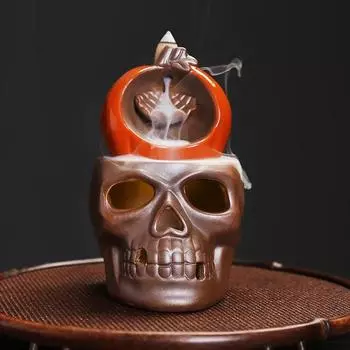 Украшения на Хэллоуин светодиодная лампа в виде черепа и тыквы водопадная курильница для благовоний ручной работы для домашнего декора для релаксации