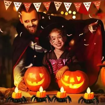 Украшения на Хэллоуин Светодиодная свеча Паук Пластиковый тыквенный фонарь Призрачный дом Атмосфера Украшения Реквизит Реквизит для вечеринок ужасов 2PCS