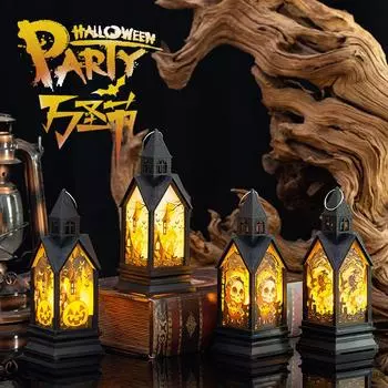 Украшения на Хэллоуин Светящийся переносной светильник Джека-О -Лантерн Атмосфера Замок Ночной светильник Подвесной реквизит для вечеринки на столе Pumpkin
