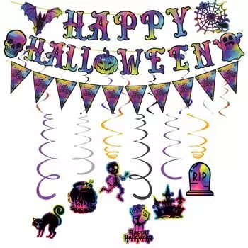 Украшения на Хэллоуин Украшения на Хэллоуин Счастливый Хэллоуин Украшения на Хэллоуин Спиральная гирлянда Набор из 9 подвесных баннеров Украшения Стильный аксессуар