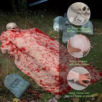 Украшения на Хэллоуин Ужасы Голосовые трупы Кровавая ткань Лежащий труп Светящийся звук Поддельное человеческое тело Дом с привидениями Реквизит красный