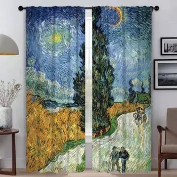 Украшения на Хэллоуин Ван Гог Домашний интерьер Шторы для камеры Перегородка затемняющие шторы 2 шт. Шторы для гостиной Шторы абажуры W60xH90cmx2pcs-CL