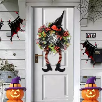 Украшения на Хэллоуин Венок Полосатый Венок Ноги Ведьмы Подвесной Призрак Вечеринка Украшения Дома Подвесной Реквизит Дверь One Size красный
