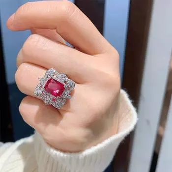 Украшения на Новый год с бриллиантами на длинные волосы, кольцо с имитацией красного корунда, комплект колец с желтым бриллиантом Rectangle 8X10