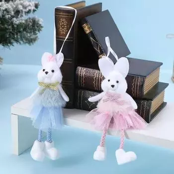 Украшения на пасхальную елку, плюшевые куклы-зайчики, плюшевые пасхальные кролики, легко подвешиваются синий