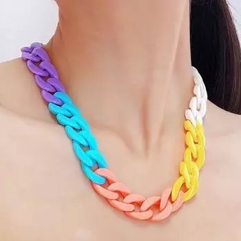 Украшения на шею массивная цепочка модное радужное ожерелье ретро плоское ожерелье подарок style 3